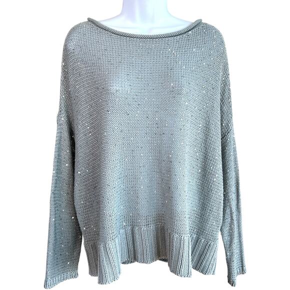Eileen Fisher Sequin Sparkle Bateau Neck Sweater Geyser Gray Size Extra Large - Picture 1 of 6